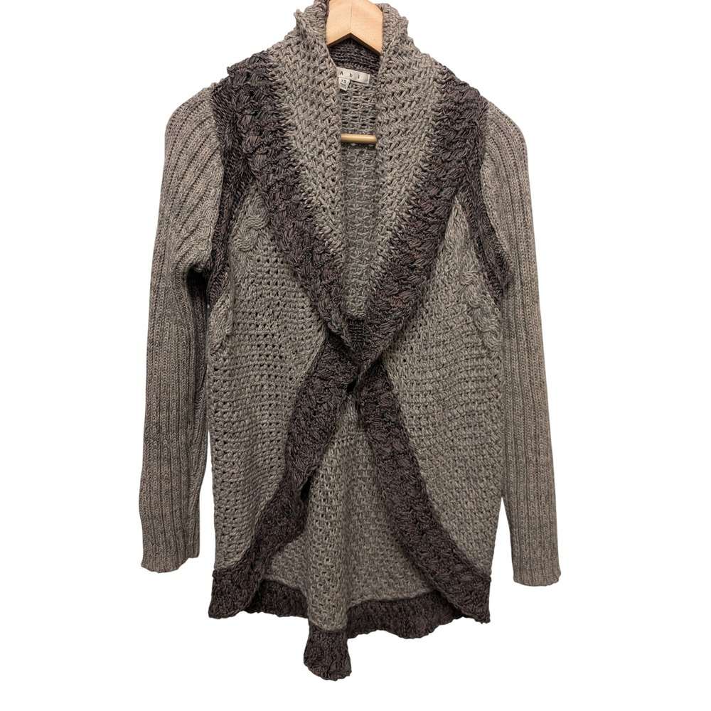 Cabi‎ Shadow Circle Waterfall Open Front Cardigan Crochet Laganlook Chunky Boho